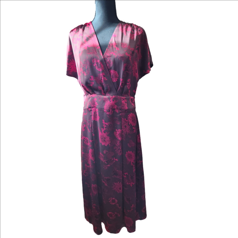 Nordstrom Brown Chrissy Floral Satin Dress, Fuchsia, NWT